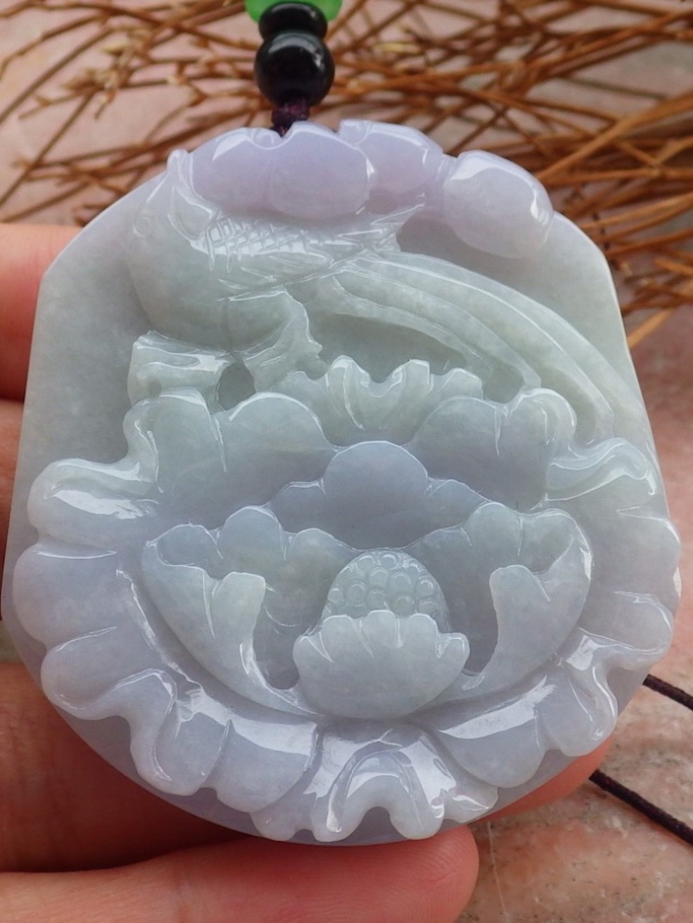 Certified Natural Burma A Jade Jadeite Pendant Phoenix Flower Pendant Necklace